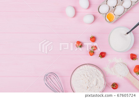 Top view of baking ingredients for making 67605724