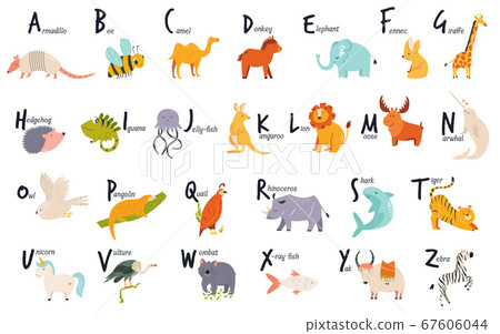 Colorful alphabet with cute funny animals. English 67606044