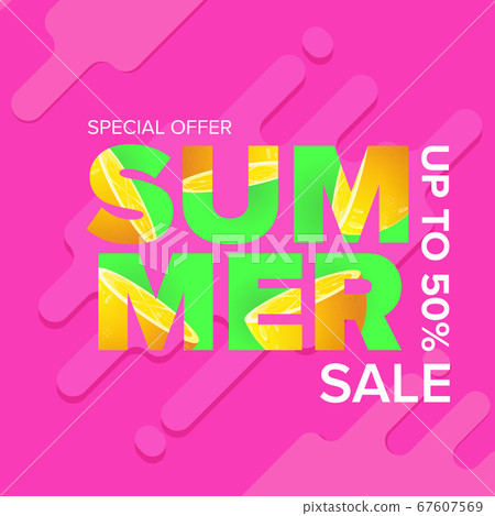 summer sale modern color design template banner or poster. Vector Summer sale label with typographic text isolated on abstract pink background 67607569