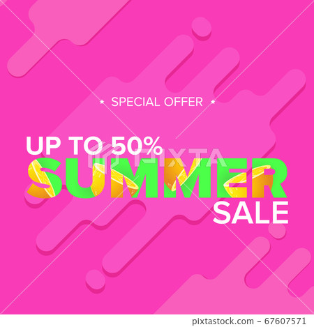 summer sale modern color design template banner or poster. Vector Summer sale label with typographic text isolated on abstract pink background 67607571