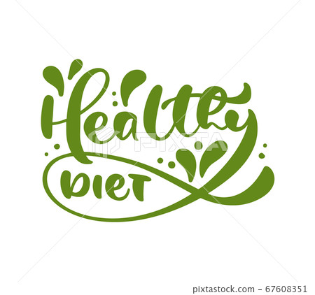Healthy diet hand drawn vector motivation poster or banner with green calligraphy lettering phrase. Trendy brush text for fruits and vegetables shops, cafe or restaurant Healthy diet hand drawn vector motivation poster or banner with green calligraphy lettering phrase. Trendy brush text for fruits and vegetables shops, cafe or restaurant 67608351