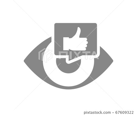 Human eye with thumb up in chat bubble grey icon. Healthy visual organ symbol Human eye with thumb up in chat bubble grey icon. Healthy visual organ symbol 67609322