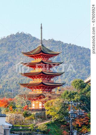 Hiroshima Prefecture Autumn Hatsukaichi City Aki's Miyajima Five-storied Pagoda 67609924