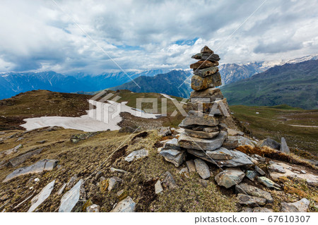 Stone cairn in Himalayas Stone cairn in Himalayas 67610307