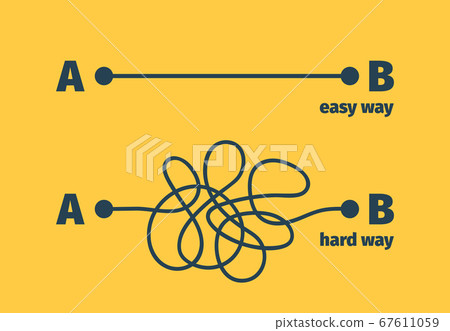 Easy way. Complicated problem path shape difficult and easiness way vector concept Easy way. Complicated problem path shape difficult and easiness way vector concept 67611059