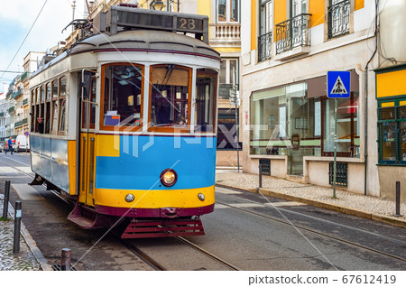 Vintage tramway oldtown Lisbon Portugal Vintage tramway oldtown Lisbon Portugal 67612419