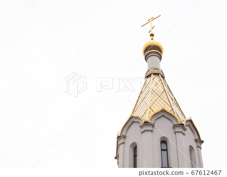 Beautiful design elements in a church, golden vaults and white walls, background Beautiful design elements in a church, golden vaults and white walls, background 67612467