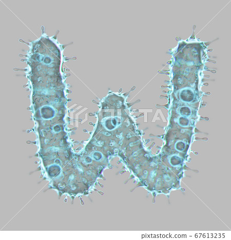 Alphabet made of virus isolated on gray background. Capital letter W. 3d rendering. Covid font 67613235