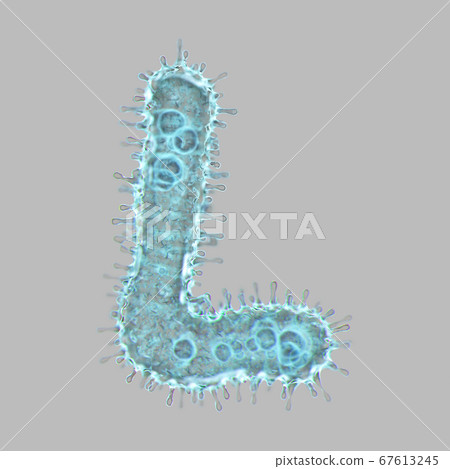 Alphabet made of virus isolated on gray background. Capital letter L. 3d rendering. Covid font 67613245
