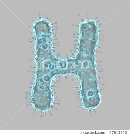 Alphabet made of virus isolated on gray background. Capital letter H. 3d rendering. Covid font 67613250