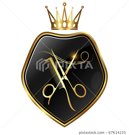 Scissors and comb gold crown symbol 67614235