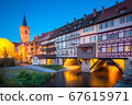 Historic city center of Erfurt with famous Kramerbrucke bridge at twilight, Germany 67615971