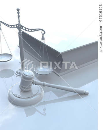 White judicial image Gavel balance six law complete book 3DCG illustration 67616198