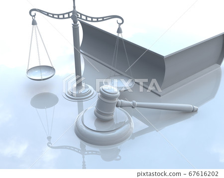 White judicial image Gavel balance six law complete book 3DCG illustration 67616202