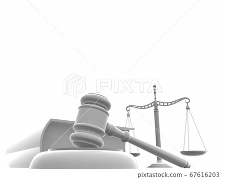White judicial image Gavel balance six law complete book 3DCG illustration 67616203