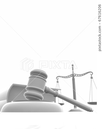 White judicial image Gavel balance six law complete book 3DCG illustration 67616206