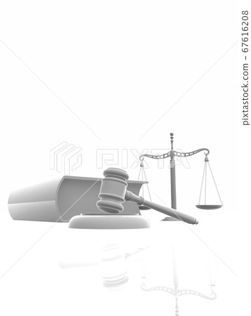 White judicial image Gavel balance six law complete book 3DCG illustration 67616208