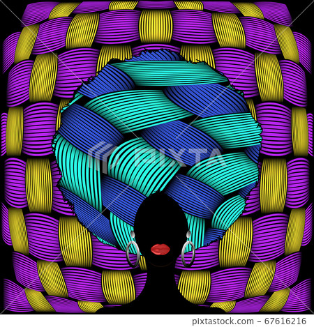 portrait African Woman silhouette, dark skin female face with afro curly hair and ethnic traditional earrings, vector isolated. Curly hairstyle beauty concept and ethnic Afro turban batik background portrait African Woman silhouette, dark skin female face with afro curly hair and ethnic traditional earrings, vector isolated. Curly hairstyle beauty concept and ethnic Afro turban batik background 67616216