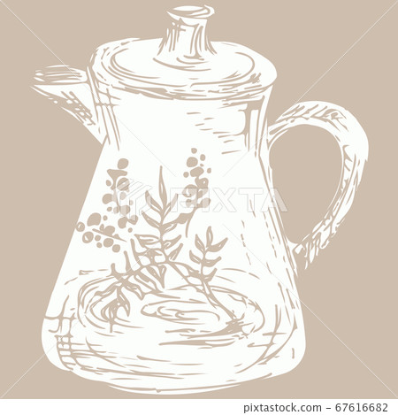 Hand drawn tea kettle illustration in engraving 67616682