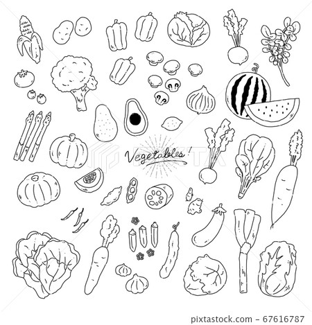 Hand-drawn illustration icon of various vegetables [Line drawing] 67616787
