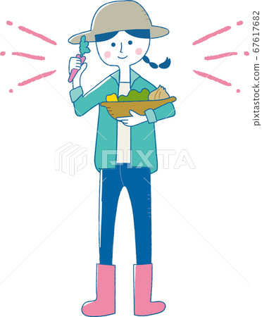 Farmer girl who harvested vegetables such as carrot onion and squash 67617682