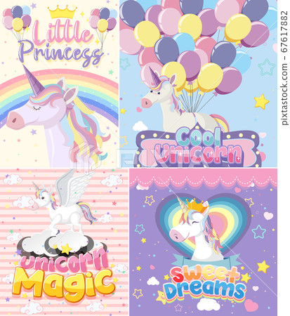 Cute unicorn banner on pastel background color Cute unicorn banner on pastel background color 67617882