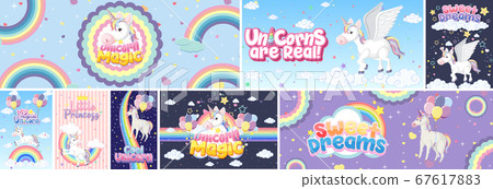 Cute unicorn banner on pastel background color 67617883