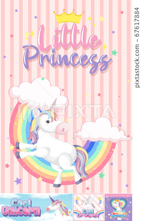 Cute unicorn banner on pastel background color Cute unicorn banner on pastel background color 67617884