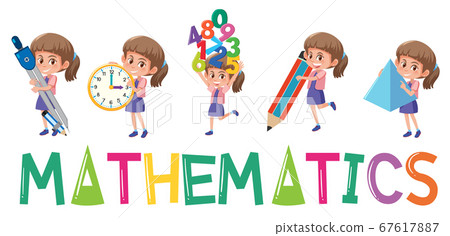 Mathematics logo with girl in many movements Mathematics logo with girl in many movements 67617887