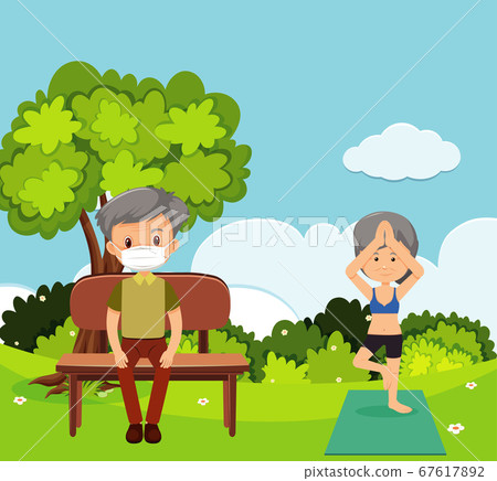 Scene with old people relaxing in the park Scene with old people relaxing in the park 67617892