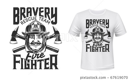 Firefighter t-shirt print of fireman, helmet, axes 67619070
