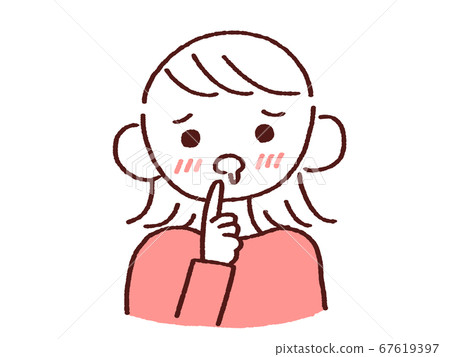 Young woman holding a finger Young woman holding a finger 67619397