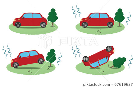 矢量插圖集的紅色汽車遭受地震破壞 67619687