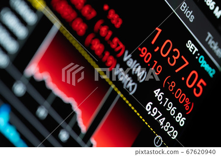 Close up shot of led screen showing collapse of Close up shot of led screen showing collapse of 67620940