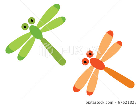 Two red and green dragonflies Two red and green dragonflies 67621825