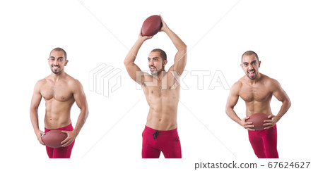 Sportsman training with american football isolated on white 67624627