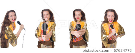 Woman in spanish clothing with mic 67624773