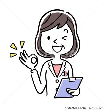 Vector material: Middle-aged female doctor giving an OK sign 67626428