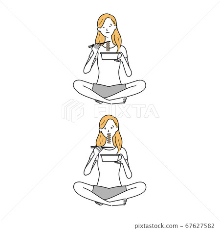 女人不小心在杯子裡吃炒麵 67627582