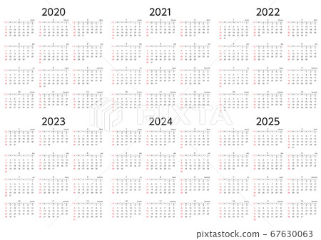 2020-2025年星期日6年曆 67630063