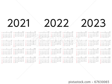 3 Year Calendar 2022 To 2021 Sunday 3-Year Calendar From 2021 To 2023 - Stock Illustration [67630065] -  Pixta