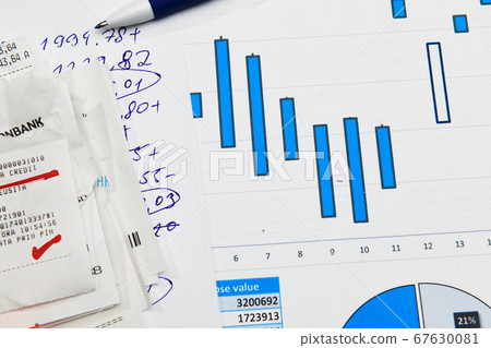 business office desk closeup - financial reports, 67630081