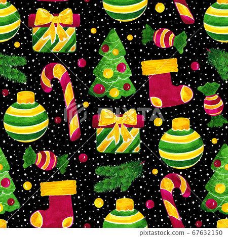 Watercolor seamless pattern with cute Christmas - Stock Illustration ...