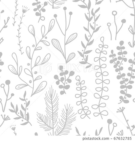 Vector seamless border with doodle forest and meadow plants. Hand drawn abstract background for frames, posters, textile 67632785