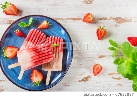 Homemade Vegan Strawberry Popsicle Homemade Vegan Strawberry Popsicle 67632857