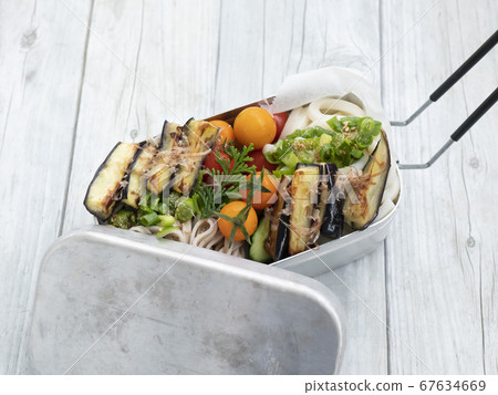 Outdoor, summer delicious lunch of Mestin [Bukkake soba salad] 67634669
