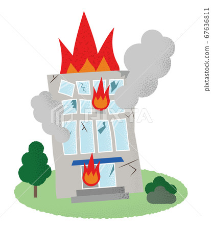 Vector illustration of a building in fire - Stock Illustration ...