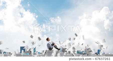 Businessman dreaming about future business. 67637261