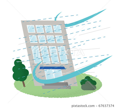 Vector illustration of building suffering from typhoon 67637374