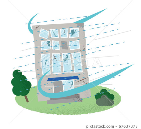 遭受颱風的建築物的矢量圖 67637375
